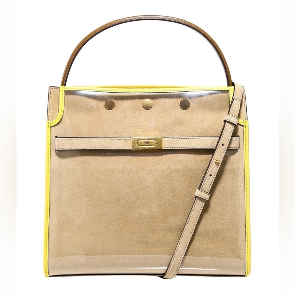 TORY BURCH LEE Radziwill Double Bag in Cream and Yellow with Rain Cover